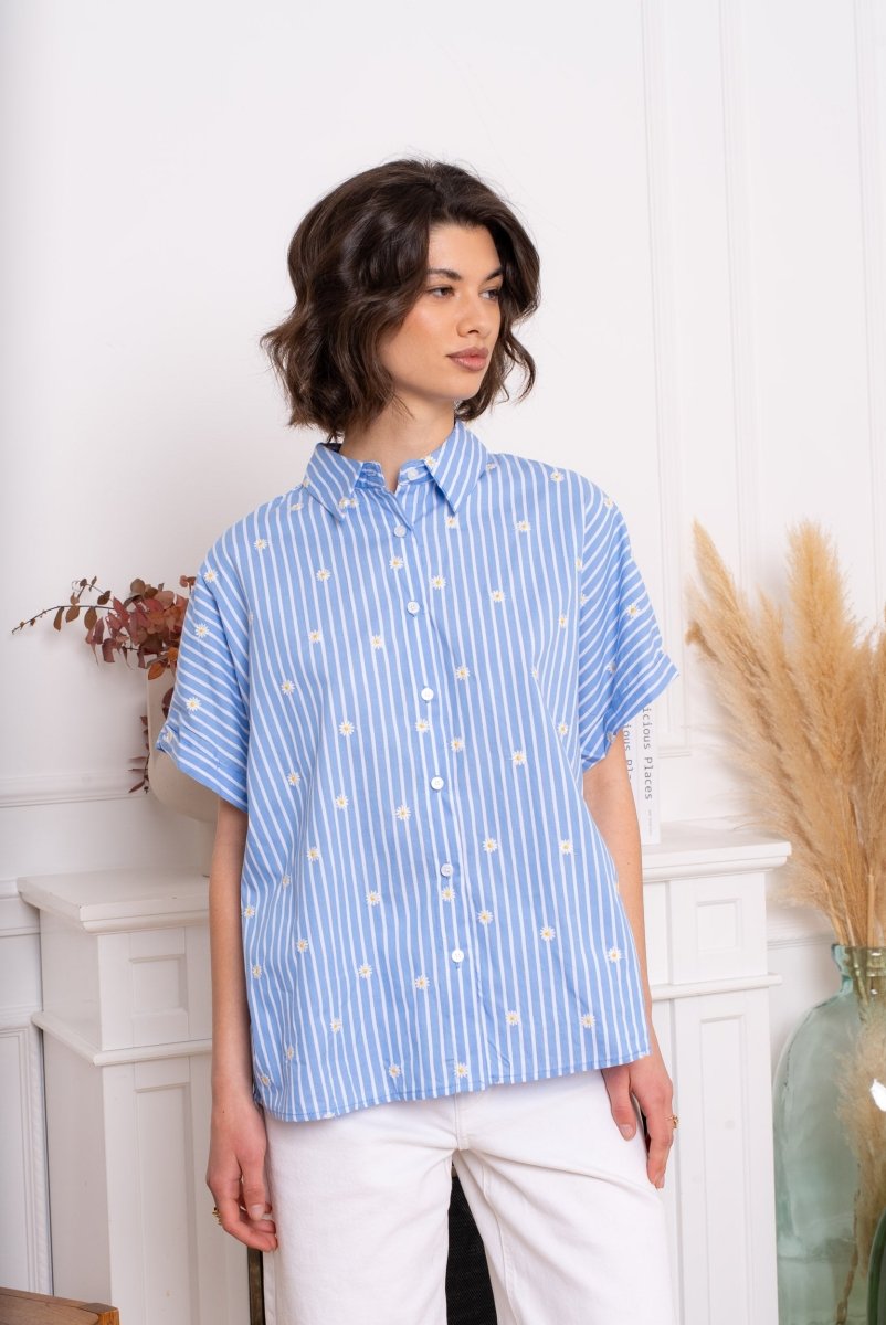 Embroided daisy striped shirt van Kilky – Shirts voor dames | Meisjes Brugge