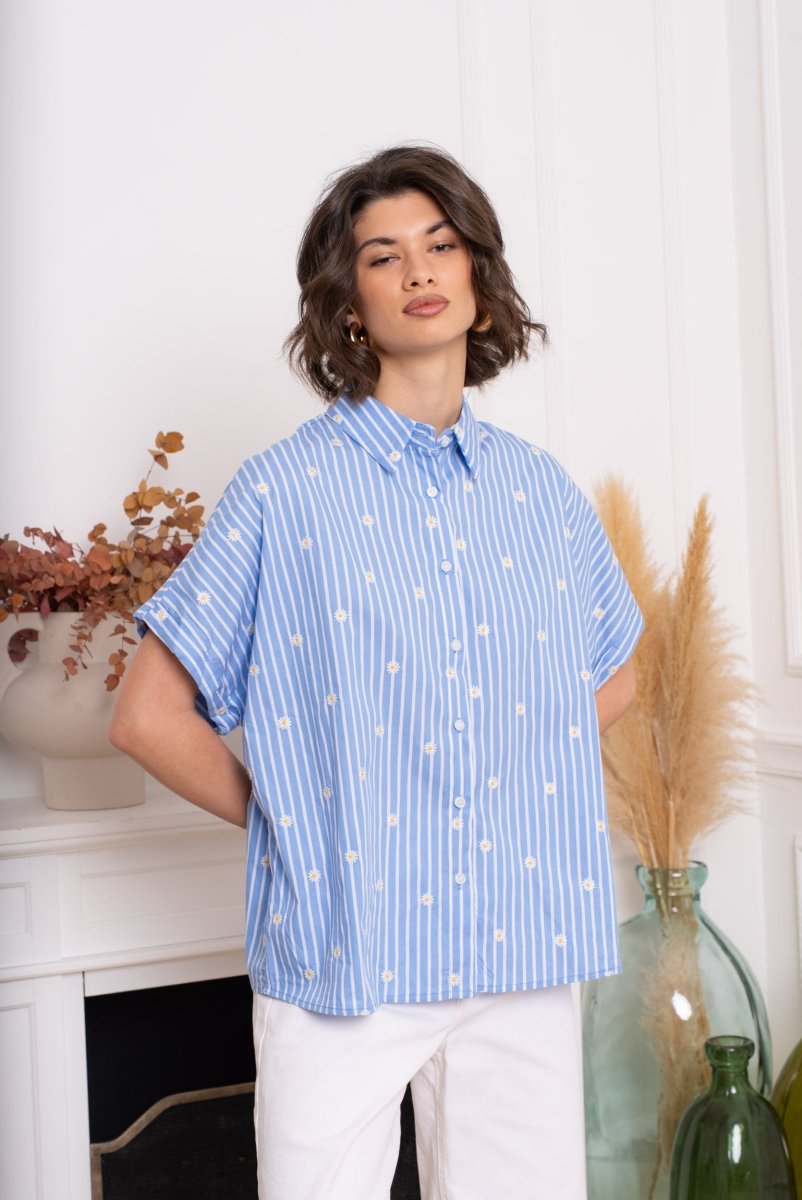 Embroided daisy striped shirt van Kilky – Shirts voor dames | Meisjes Brugge