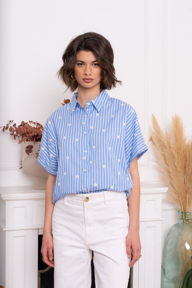 Embroided daisy striped shirt van Kilky – Shirts voor dames | Meisjes Brugge
