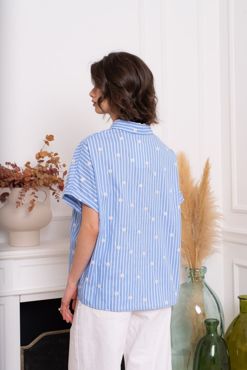 Embroided daisy striped shirt van Kilky – Shirts voor dames | Meisjes Brugge