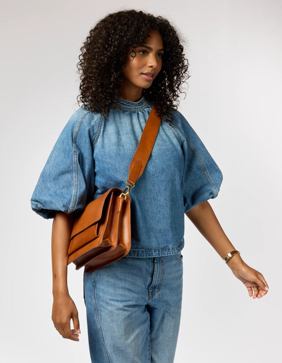 Handtassen - HARPER Cognac Classic Leather with 2 straps van O My Bag