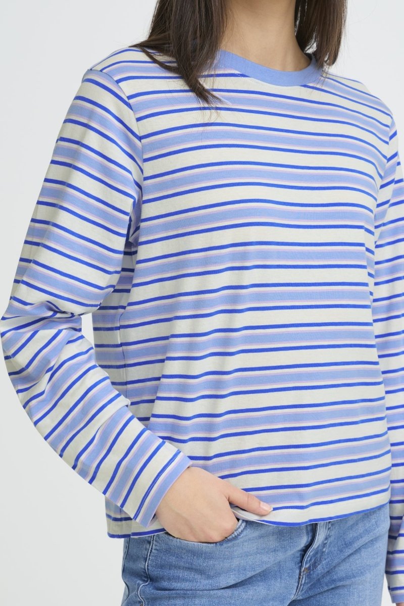 Blue Multi Stripe T-shirts - Ihmira Loose Longsleeve 4 van Ichi