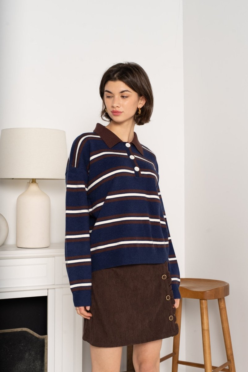 Pulls - Janne striped polo sweater van Kilky