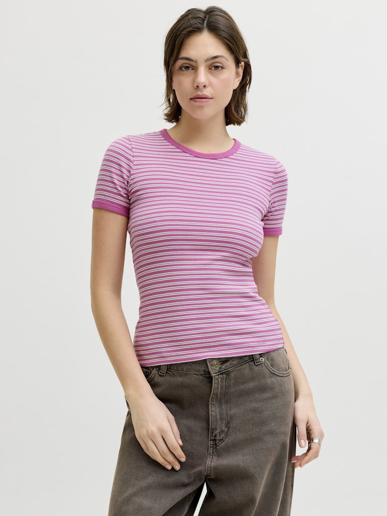 Fiji flower-Brown Lentil Vanilla Ice Tops - Jxfrankie Str Ss Stripe Tee van JJXX