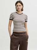 Vanilla ice-Seal Brown Brown Lentil Tops - Jxfrankie Str Ss Stripe Tee van JJXX