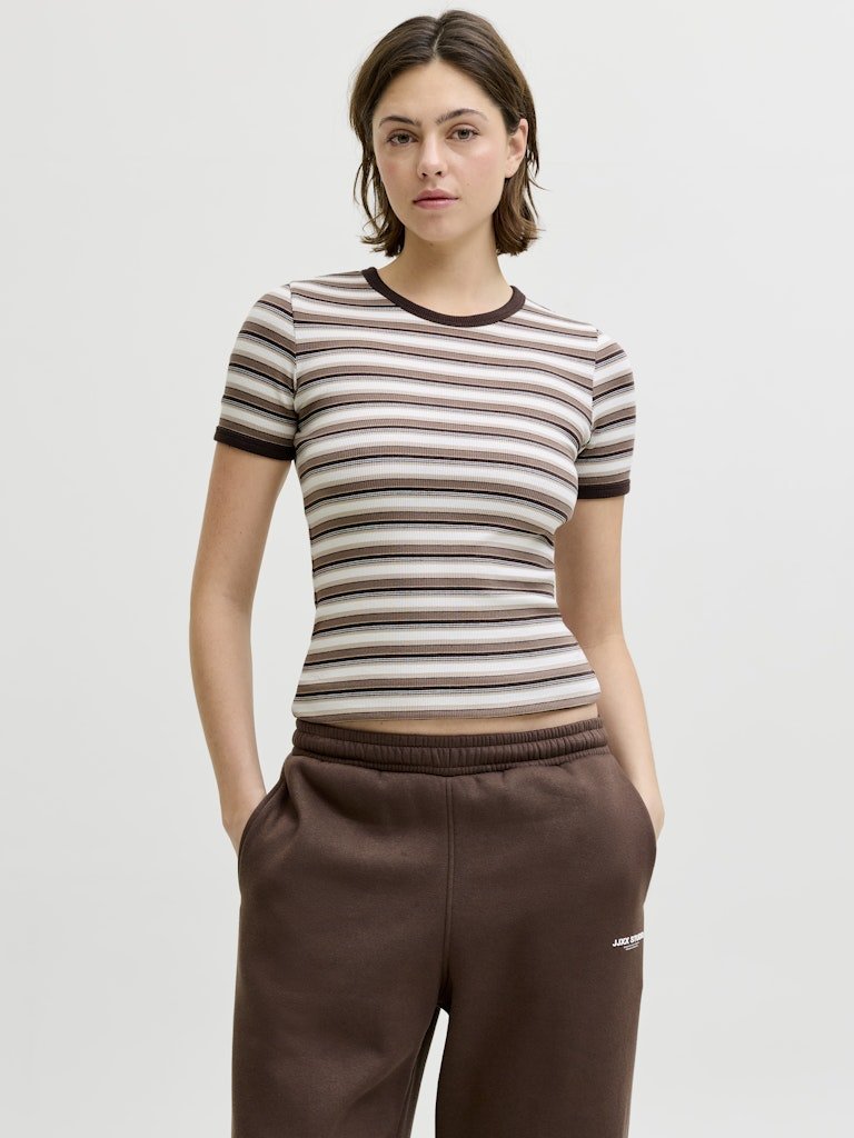 Vanilla ice-Seal Brown Brown Lentil Tops - Jxfrankie Str Ss Stripe Tee van JJXX