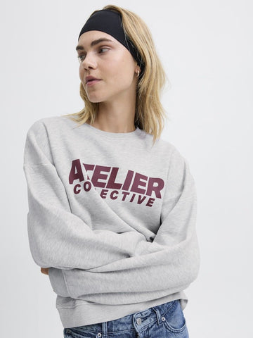 Light grey melange Sweaters - Jxjackie Ls Rlx Print Crew Sweat van JJXX