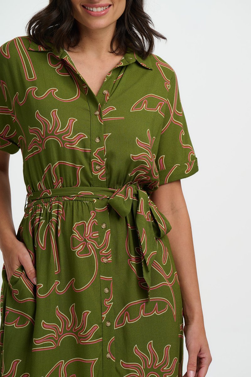 Leigh Midi Shirt Dress - SS26 van Sugarhill Boutique – Jurken voor dames | Meisjes Brugge