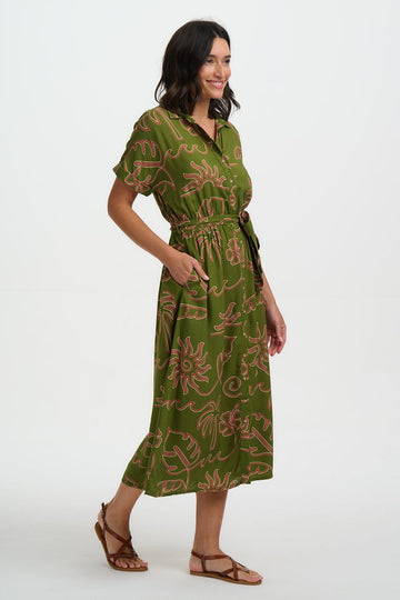 Leigh Midi Shirt Dress - SS26 van Sugarhill Boutique – Jurken voor dames | Meisjes Brugge