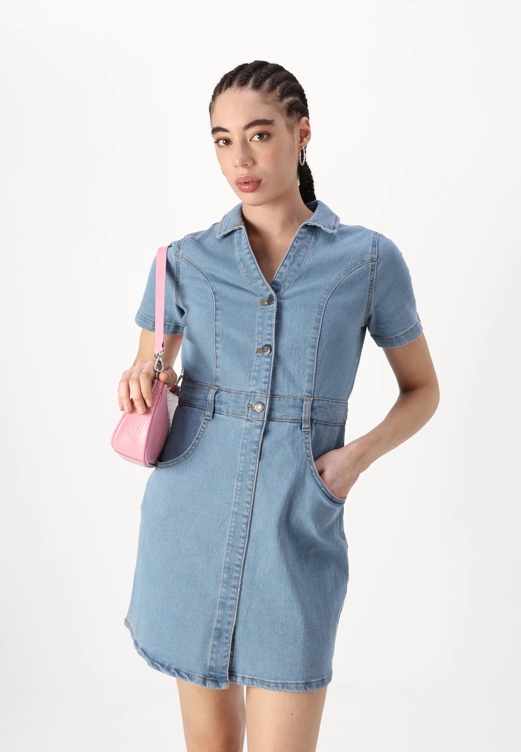 Light Blue Denim Jurken - Nmkendra S/L Slim Shirt Dress Vi375Lb van noisy may