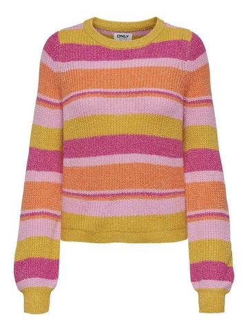 Fuchsia Poppy Bonbon Spice Pulls - Onlalmi Ls Stripe O-Neck Knit van Only