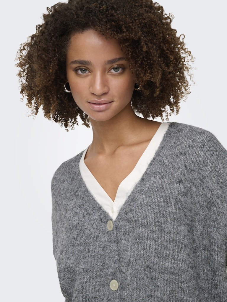 Dark grey melange Cardigans - Onlazu Sl Button V-Neck Waistcoat Knit van Only