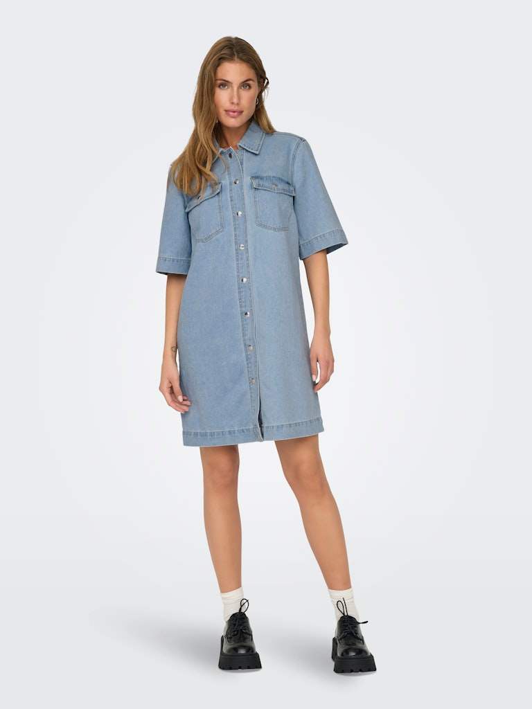 Onlbelle S/S Button Dress Denim Noos - koop Jurken van Only bij Meisjes Brugge