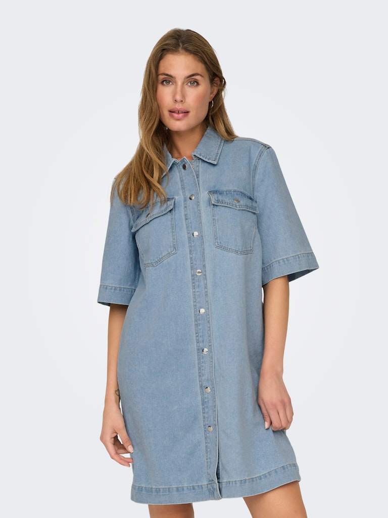 Onlbelle S/S Button Dress Denim Noos - koop Jurken van Only bij Meisjes Brugge