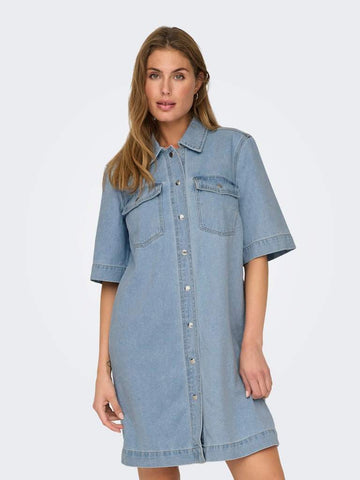 Onlbelle S/S Button Dress Denim Noos - koop Jurken van Only bij Meisjes Brugge