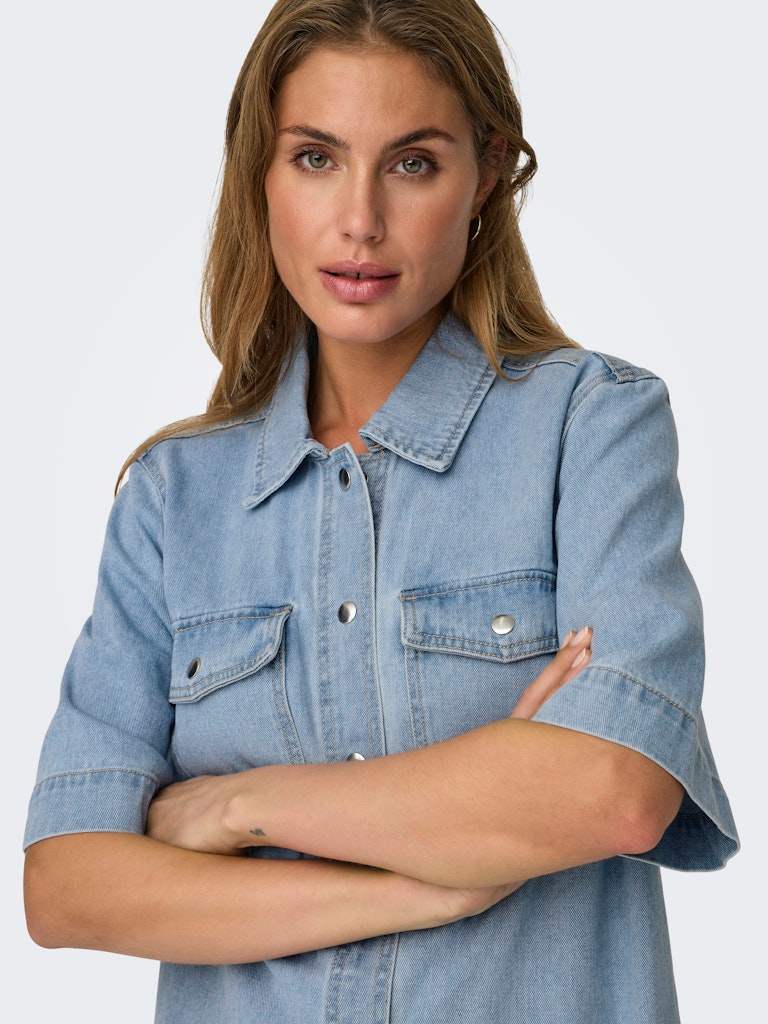 Onlbelle S/S Button Dress Denim Noos - koop Jurken van Only bij Meisjes Brugge