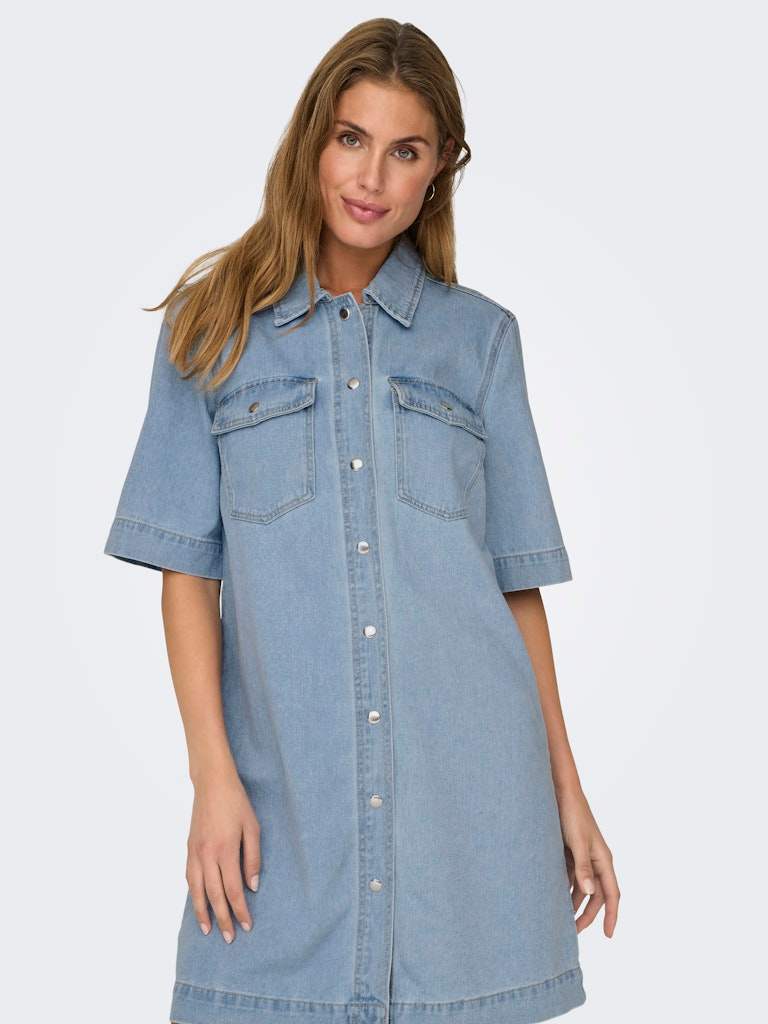 Onlbelle S/S Button Dress Denim Noos - koop Jurken van Only bij Meisjes Brugge