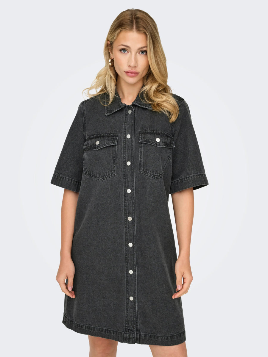 Onlbelle S/S Button Dress Denim Noos - koop Jurken van Only bij Meisjes Brugge