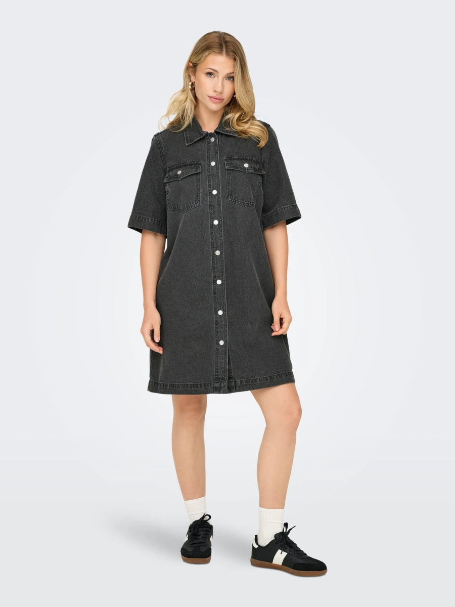 Onlbelle S/S Button Dress Denim Noos - koop Jurken van Only bij Meisjes Brugge