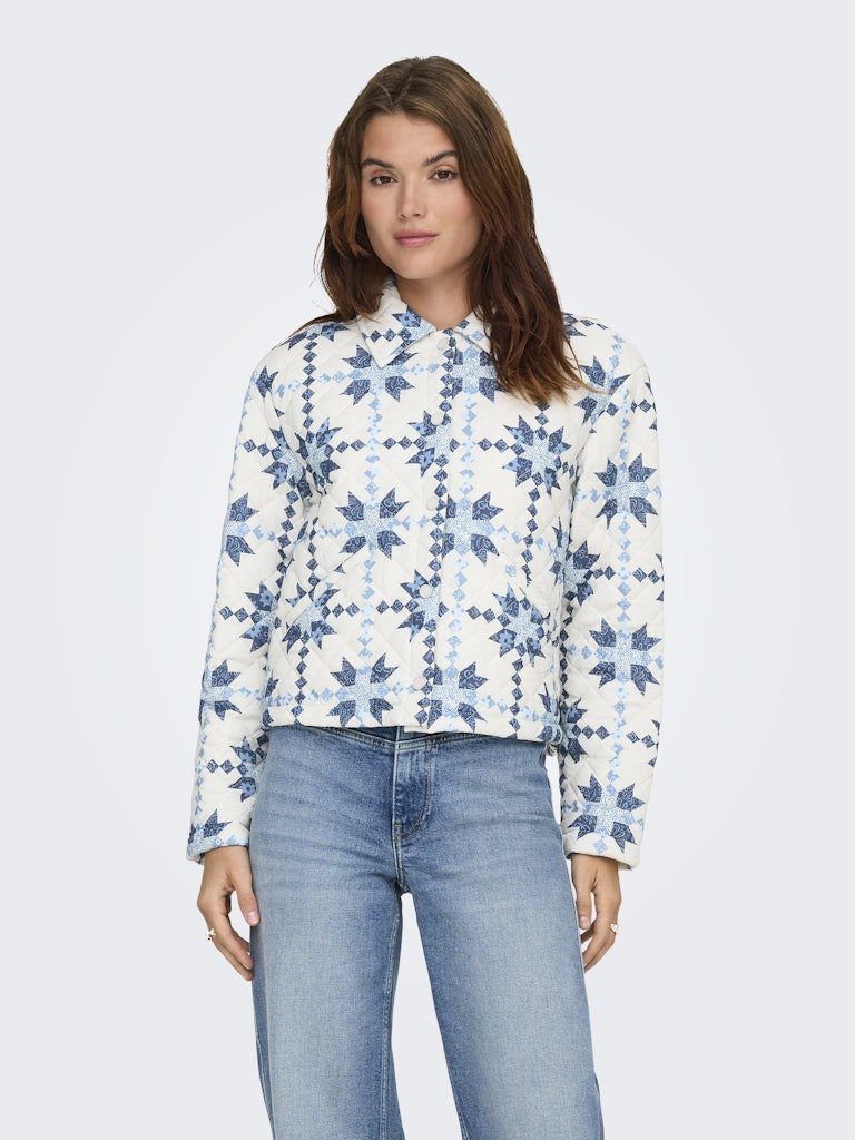 Vaporous Gray Blue Patchwork Jassen - Onlbiana Quilt Jacket van Only