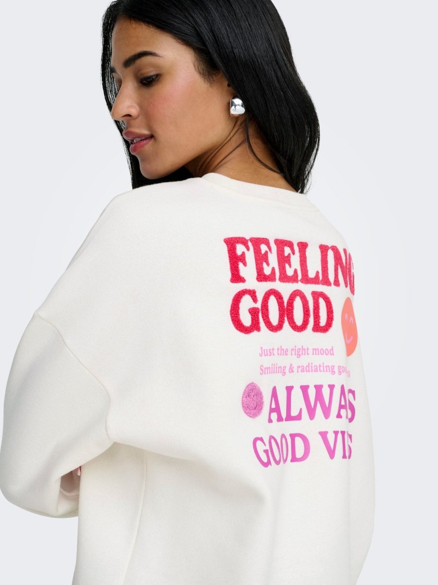 Cloud Dancer Feeling good Sweaters - Onldaze L/S O-Neck Terry Print Sweater van Only
