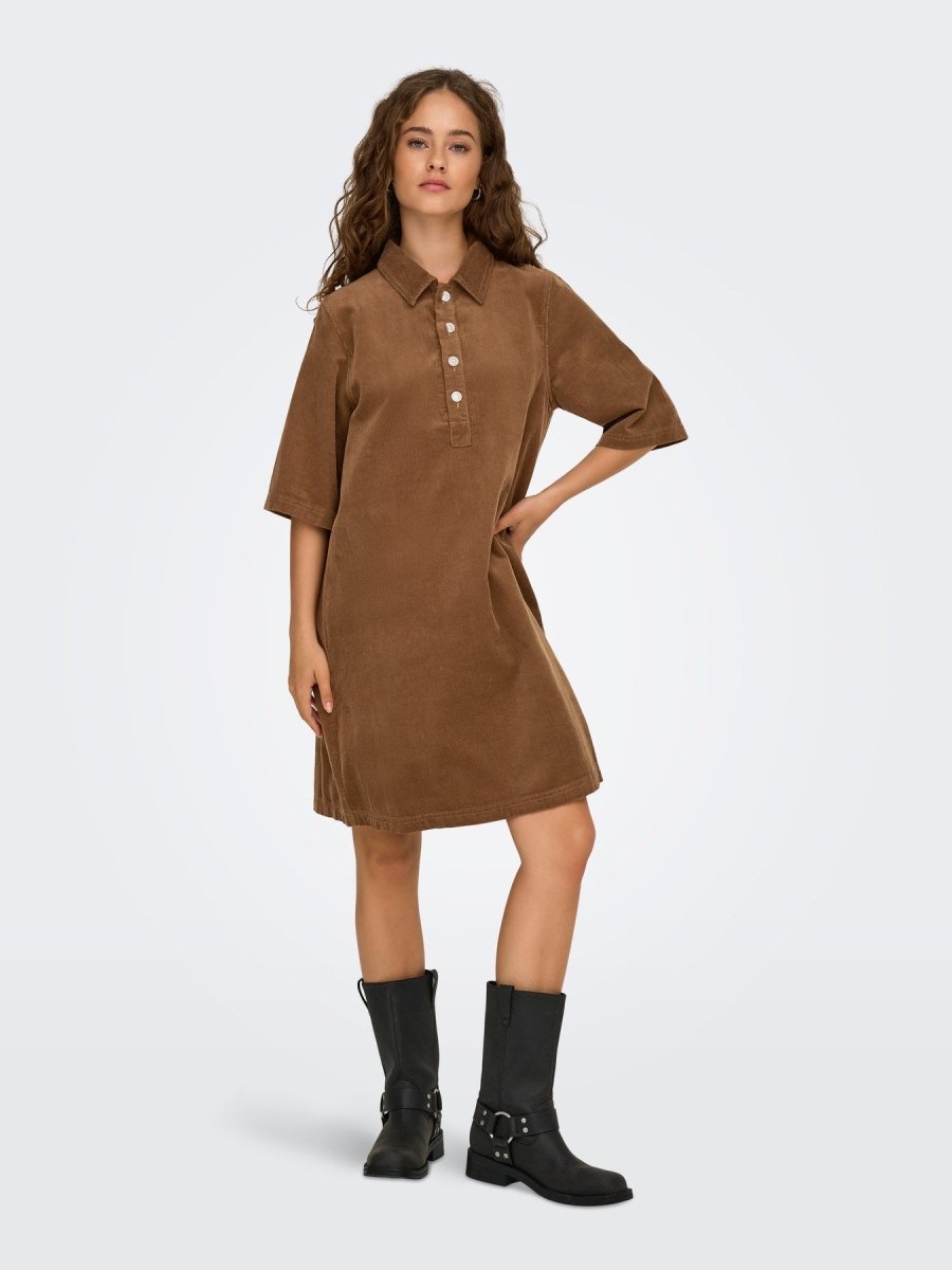 Toasted coconut Jurken - Onlgry-Nessa S/S Corduroy Dress van Only