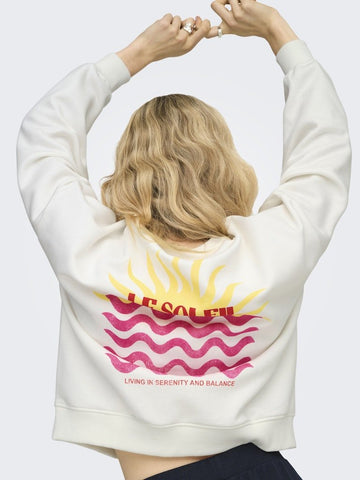 Cloud Dancer Sun Sweaters - Onlliny L/S O-Neck Print Sweater van Only