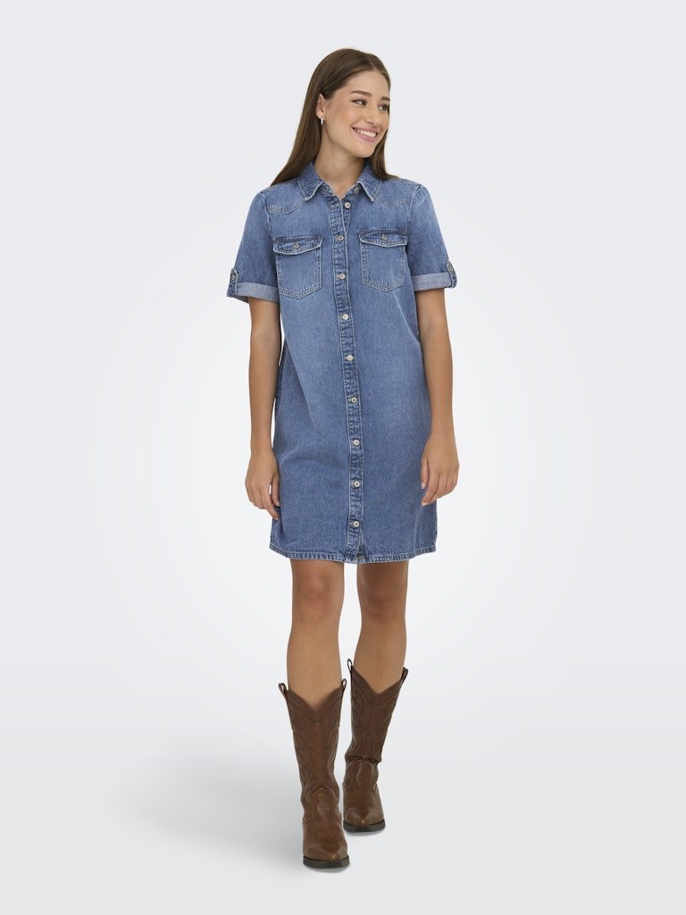 Medium blue denim Jurken - Onllisa S/S Denim Dress van Only