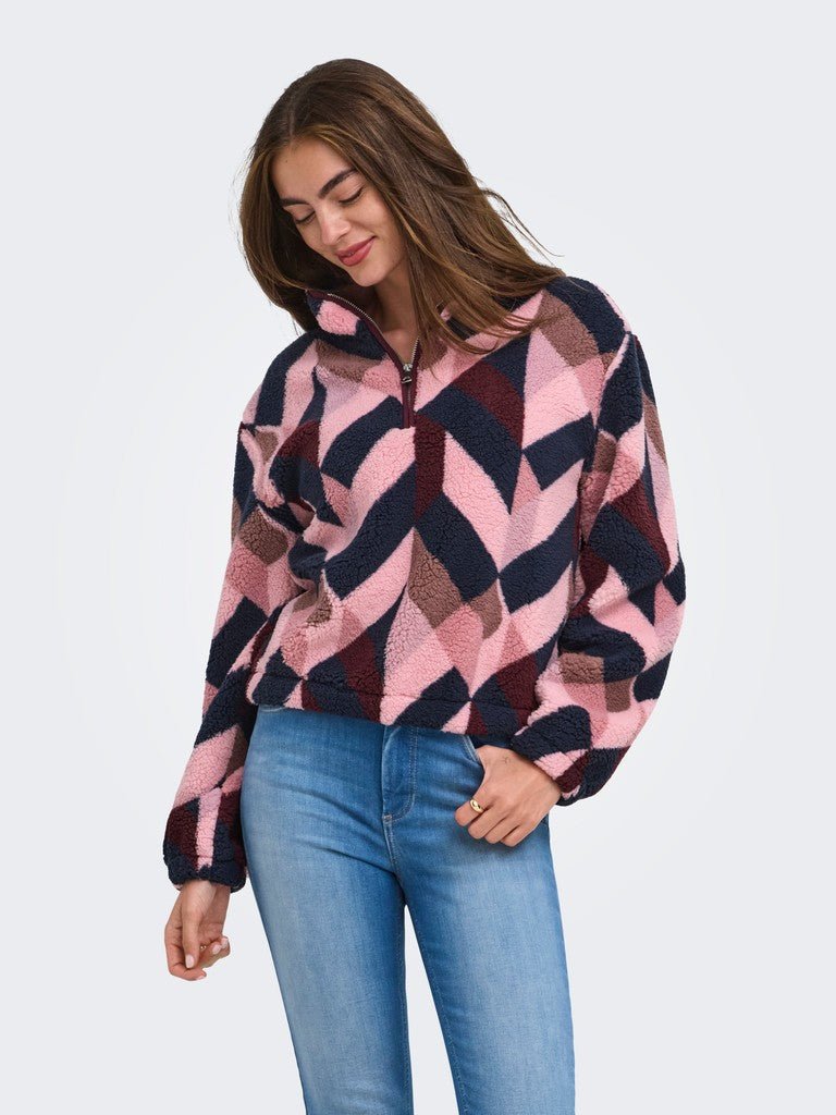 Onlnew Dallas L/S Highneck Zip Sweat Noos - Graphic pink van Only – Sweaters voor dames | Meisjes Brugge