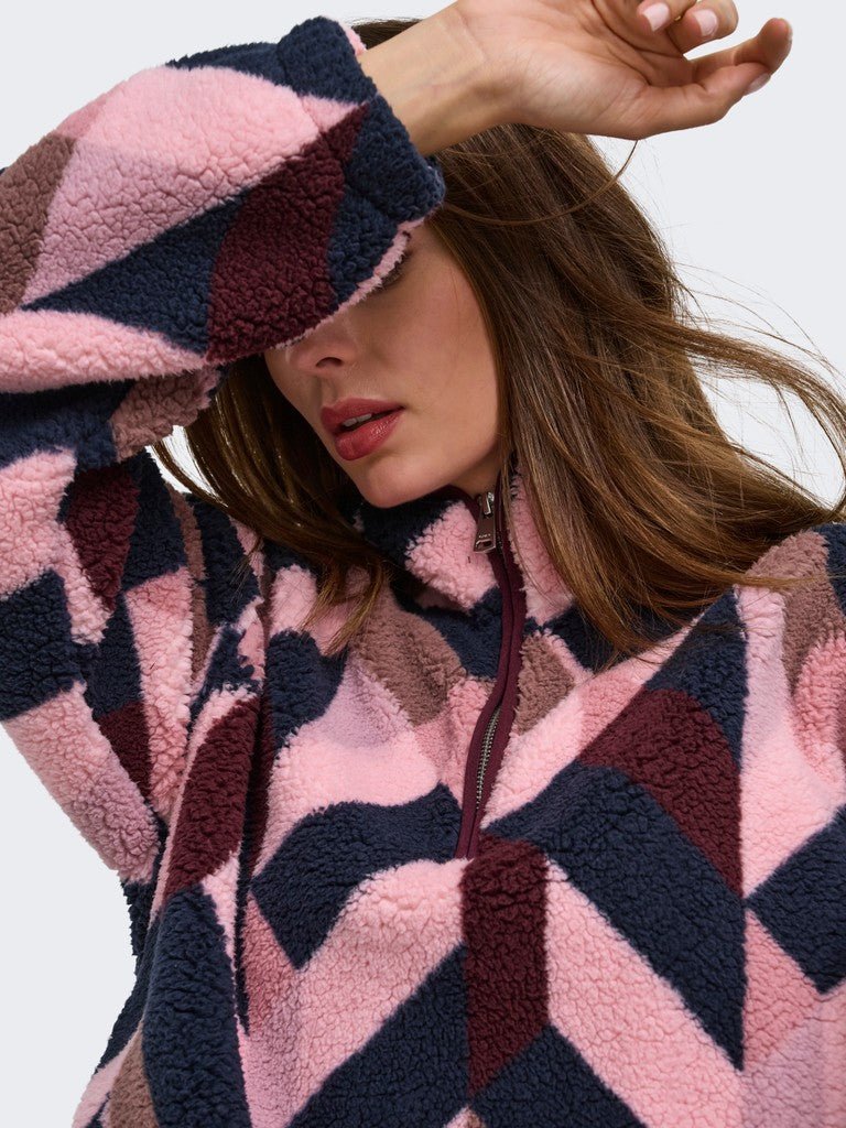 Onlnew Dallas L/S Highneck Zip Sweat Noos - Graphic pink van Only – Sweaters voor dames | Meisjes Brugge