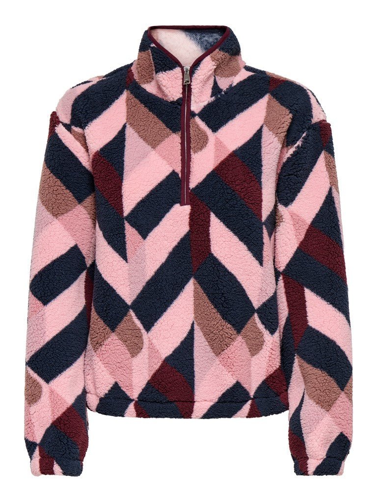 Onlnew Dallas L/S Highneck Zip Sweat Noos - Graphic pink van Only – Sweaters voor dames | Meisjes Brugge