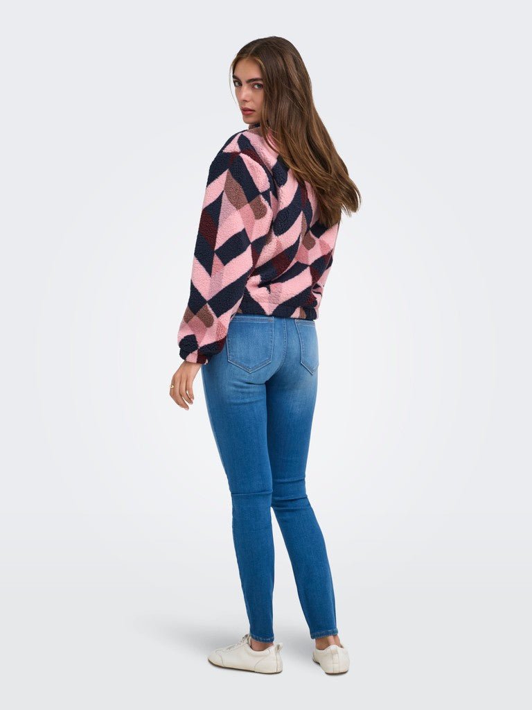 Onlnew Dallas L/S Highneck Zip Sweat Noos - Graphic pink van Only – Sweaters voor dames | Meisjes Brugge