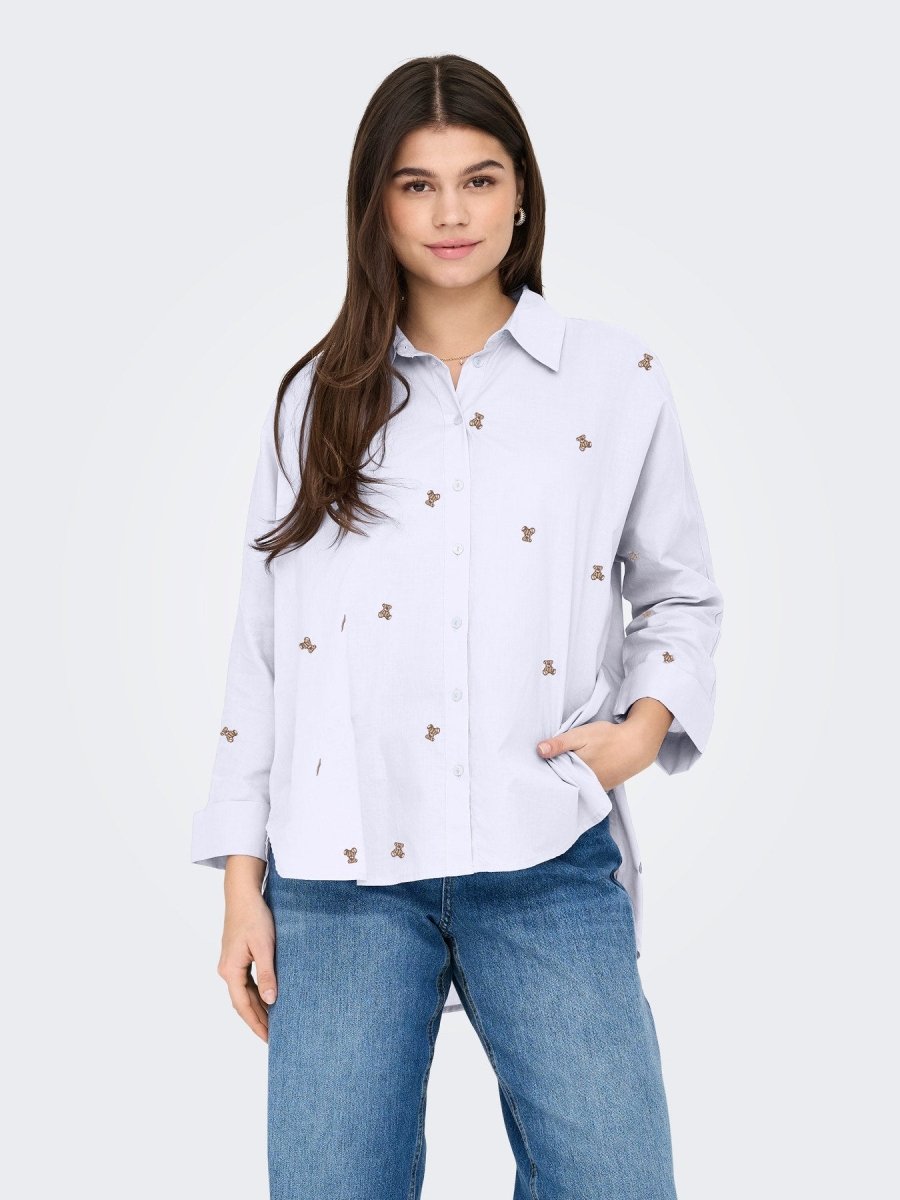 Bright white-LIGHT TEDDY Shirts - Onlnew Lina Grace Ls Emb Shirt Noos van Only