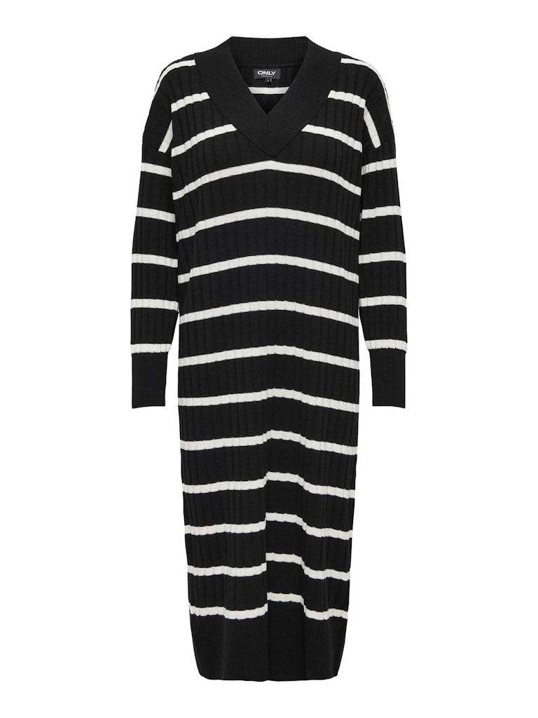 Black W. Pumice Stone Jurken - Onlnew Tessa L/S Midi V-Neck Dress Knit Noos van Only