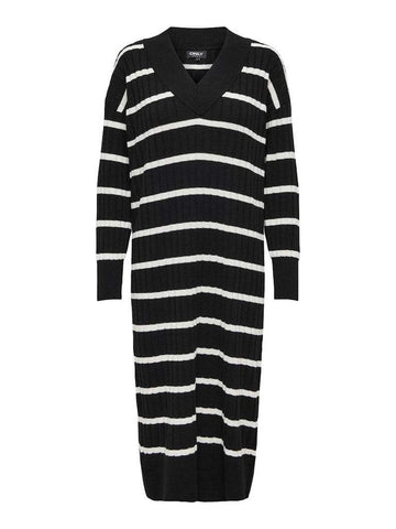 Black W. Pumice Stone Jurken - Onlnew Tessa L/S Midi V-Neck Dress Knit Noos van Only