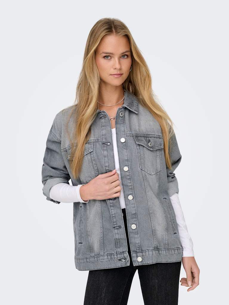 Onlocean L/S Oversize Jacket Grey Denim - koop Jassen van Only bij Meisjes Brugge