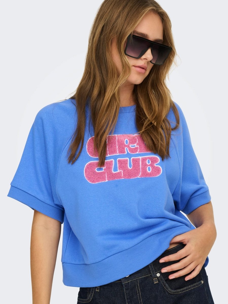 Onlsina S/S O-Neck Terry Emb Sweat Top van Only – Sweaters voor dames | Meisjes Brugge