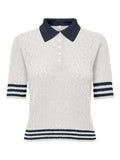 Cloud dancer-Navy Blazer DTM FMOP Button Tops - Onlsunny Ss Pointelle Polo Knit van Only