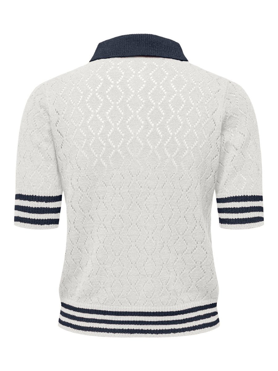 Cloud dancer-Navy Blazer DTM FMOP Button Tops - Onlsunny Ss Pointelle Polo Knit van Only