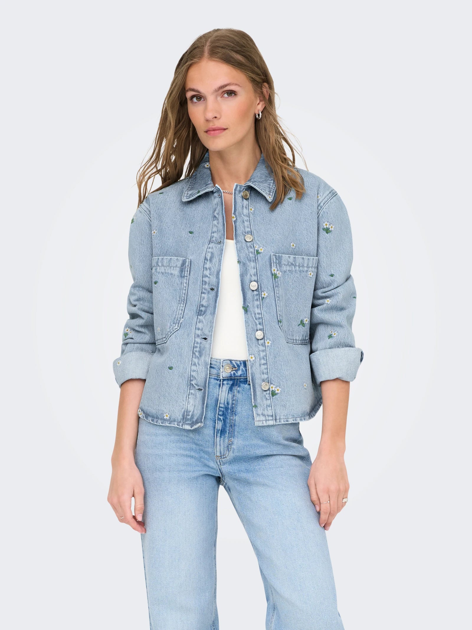 Light Blue Denim Jassen - Onlcassie Emb Ls Ovs Dnm Shirt Azg van Only