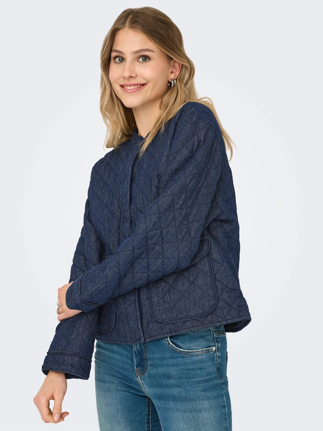 Dark blue denim Jassen - Onlhallie Quilted Denim Jacket van Only