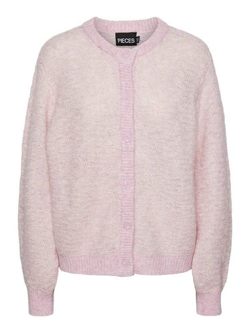 Pink Lavender Mélange Cardigans - Pcanona Ls O-Neck Knit Cardigan van Pieces