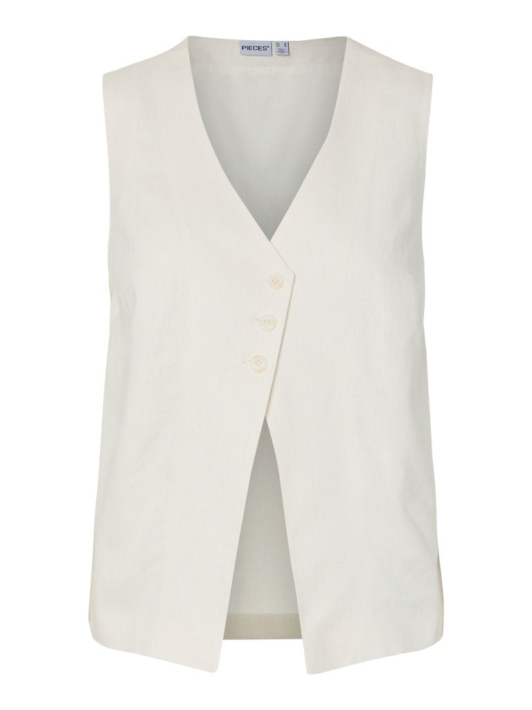Pcawace V-Neck Linen Vest van Pieces – Tailoring voor dames | Meisjes Brugge