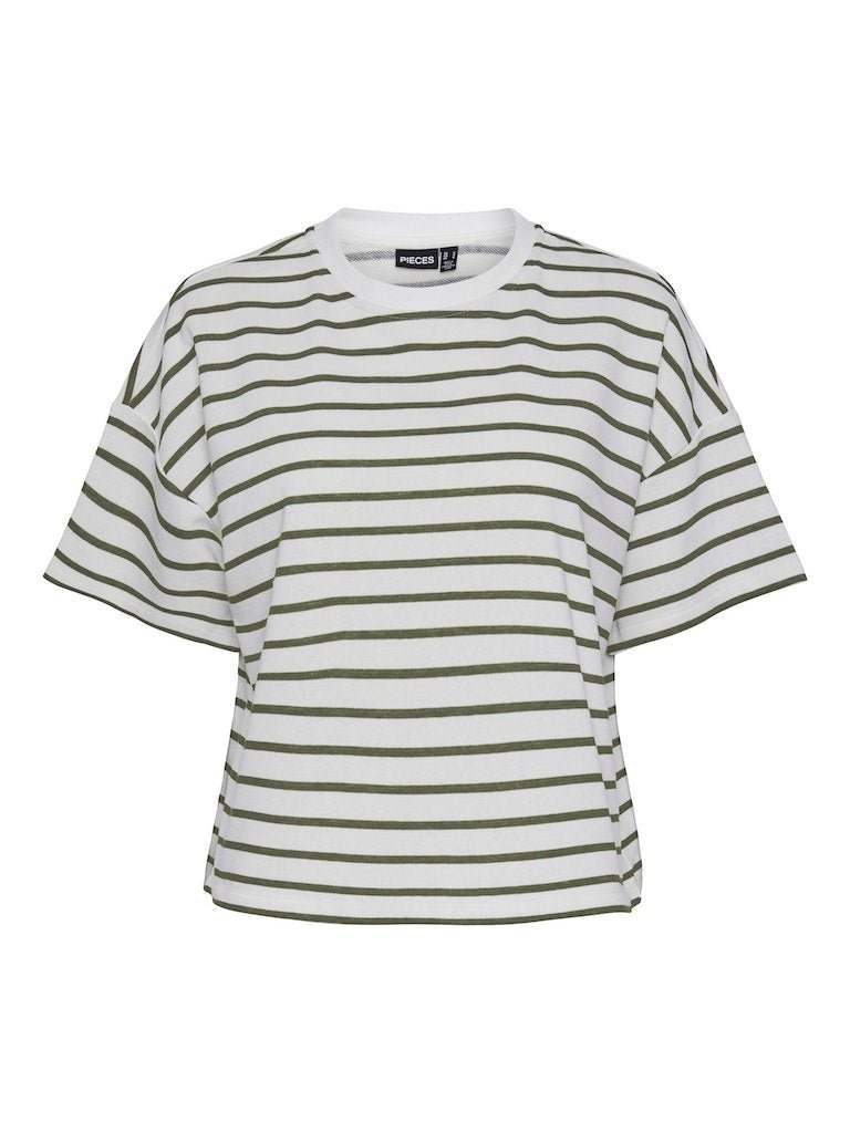 Cloud Dancer DEEP LICHEN GREEN Tops - Pcchilli Summer 2/4 Sweat Stripe Noos van Pieces