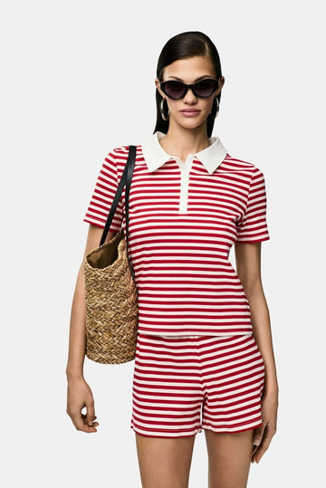 Pcdonna Ss Rib Polo Top D2D - koop Tops van Pieces bij Meisjes Brugge