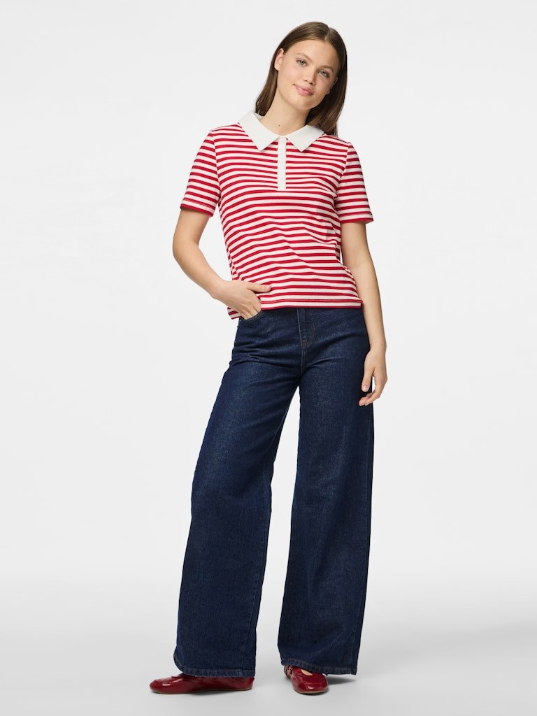 Pcdonna Ss Rib Polo Top D2D - koop Tops van Pieces bij Meisjes Brugge