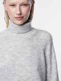 Light Grey Melange Jurken - Pcellen Ls High Neck Knit Dress Noos - AW24 van Pieces