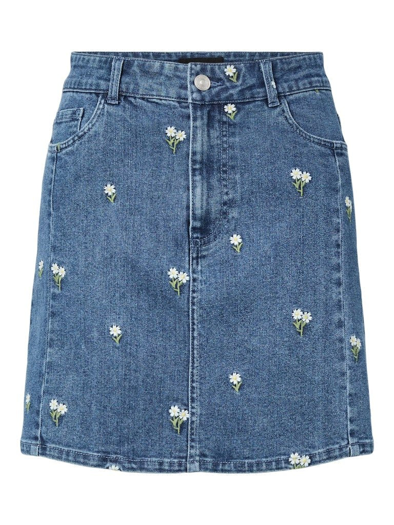 Pcflora Hw Short Denim Emb Skirt Noos van Pieces – Rokken voor dames | Meisjes Brugge