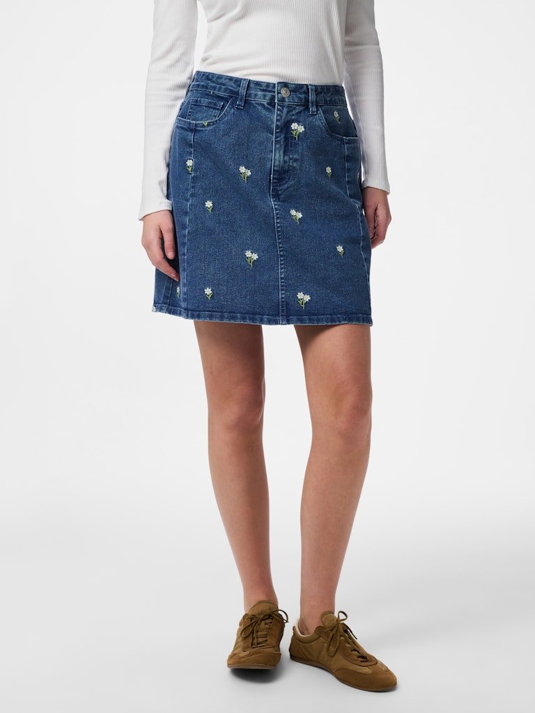 Pcflora Hw Short Denim Emb Skirt Noos – Rokken voor dames in kleur | Meisjes