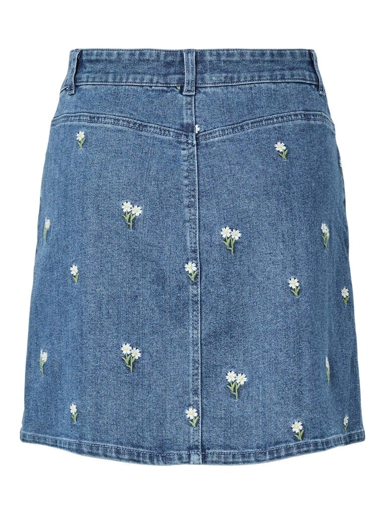 Pcflora Hw Short Denim Emb Skirt Noos van Pieces – Rokken voor dames | Meisjes Brugge